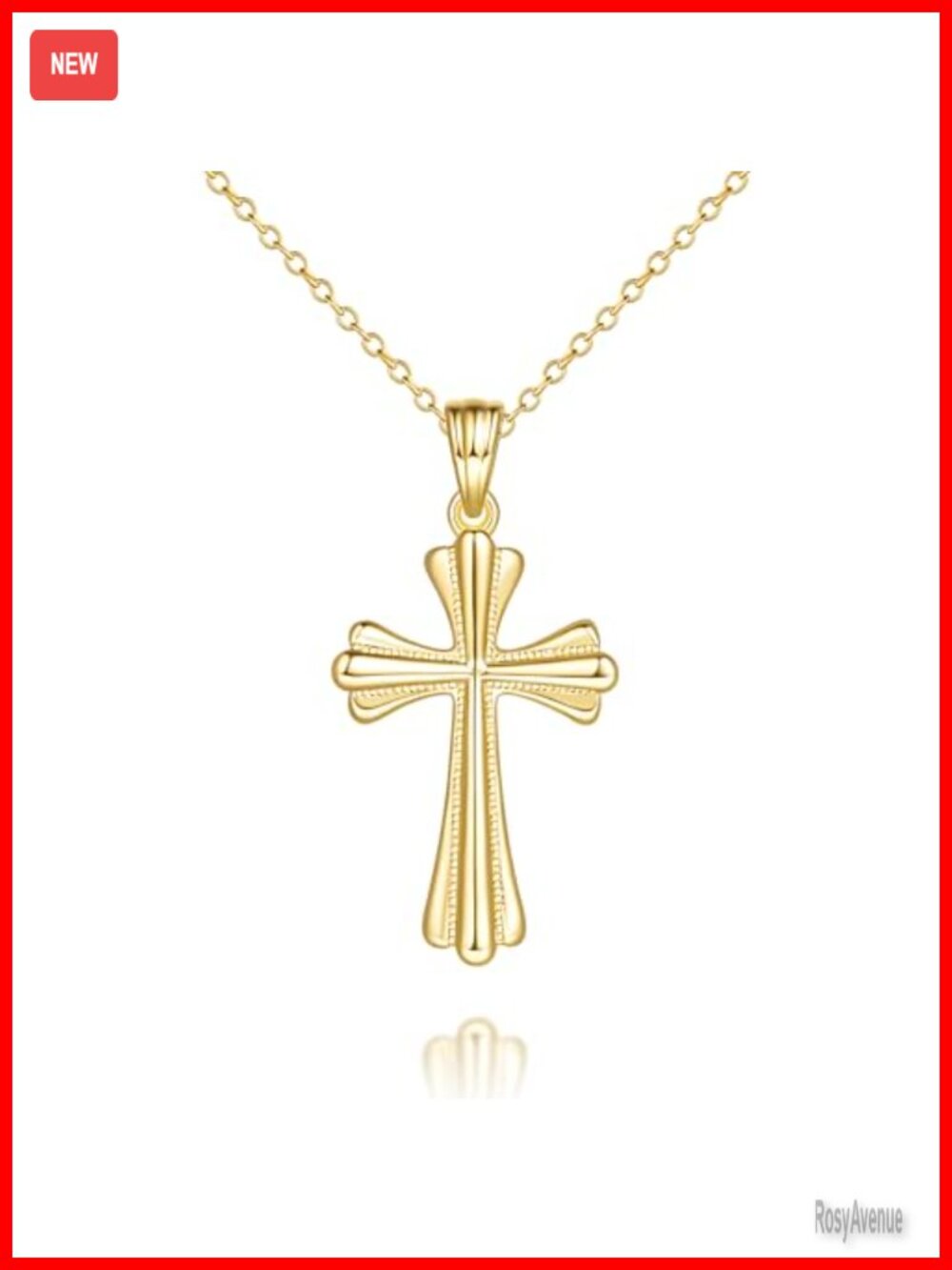 14K Gold Plated Cross Pendant Necklace O-Link Chain Women Everyday